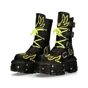 Bottes à plateforme gothiques punk, noires et jaunes, à motif flamme, talon de 8 cm, en cuir PU, chaussures unisexes, taille 35-45 - Product Image 1