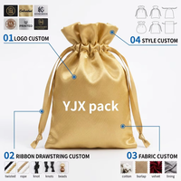 Sac de rangement personnalisé en maille biodégradable avec cordon de serrage, en satin de soie de luxe, petit format, doublé, pour perruques, cadeaux, parfums, vêtements, emballage YJX