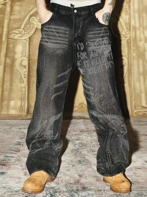 Custom American Vintage Heavy Wash Old Jeans Men Loose Straight Leg Long Trousers Baggy Style Denim Pants for Men