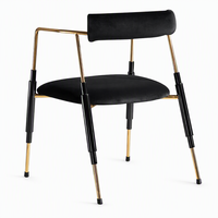 Chaise de salle à manger moderne de luxe avec accoudoirs, coussin en mousse haute densité, structure en métal doré, chaise d'appoint pour salle à manger, café, projet commercial