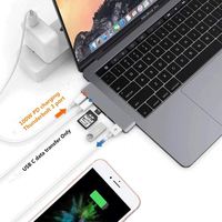 Hub USB-C Thunderbolt 3 de Aleación de Aluminio Plateado con Soporte para Micro SD de 2.1 5-8 Puertos, USB 3.0 Tipo-C, Pantalla 4K, en Stock