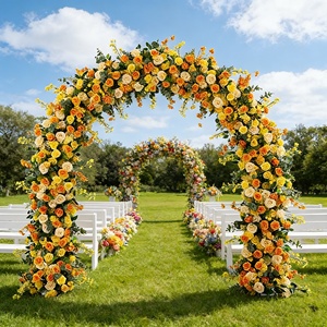 Arche <span class=keywords><strong>de</strong></span> fleurs artificielles jaunes et oranges pour décorations <span class=keywords><strong>de</strong></span> mariage, <span class=keywords><strong>de</strong></span> scène et <span class=keywords><strong>de</strong></span> fête - Product Image 2