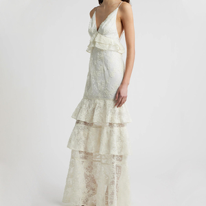 <span class=keywords><strong>Vestido</strong></span> de Mujer Personalizado de Alta Calidad, Elegante Estilo Francés, <span class=keywords><strong>Blanco</strong></span> con Volantes, Cuello Halter, Espalda Descubierta, Sin Mangas - Product Image 3