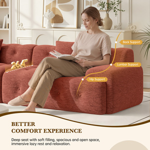 Ensemble de canapé modulaire en forme de L moderne en tissu chenille, canapé-lit avec dossier rembourré en éponge et coussins amovibles - Product Image 5