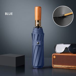Paraguas Automático Impermeable y Resistente al Viento de 23 Pulgadas con Mango de Madera, Logotipo Personalizado, Color Pastel Puro, 3 Pliegues, 16K - Product Image 3