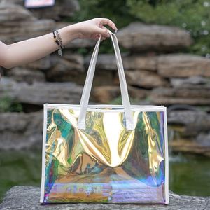 Bolsa de Cosméticos Transparente Iridiscente de PVC con Asa de PU Holográfica, Logotipo Personalizado Impreso, Bolsa de Regalo Reutilizable - Product Image 2