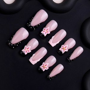 <span class=keywords><strong>Faux</strong></span> <span class=keywords><strong>ongles</strong></span> à presser en strass sculptés en 3D, style européen carré, style américain, doux et frais, rose français, à la mode - Product Image 2