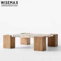 Meubles WISEMAX, meubles de salon contemporains minimalistes, table basse en marbre naturel, table centrale en bois massif pour la maison