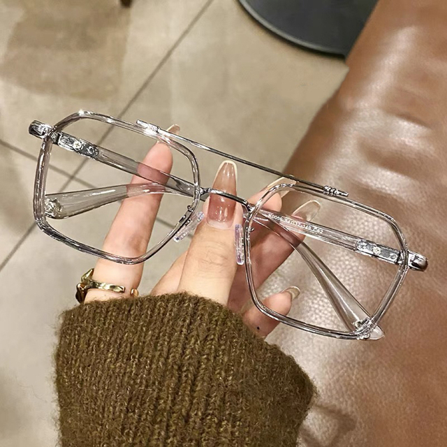 New Anti-blue Light Finished Optical Glasses Retro Men and Women Double Beam Large Frame Flat Lens Student Glasses