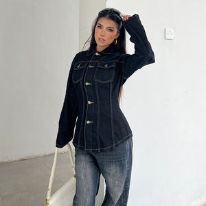 Chaqueta Camisa Vaquera Entallada de Estilo Urbano para Mujer, Cintura Ajustada, Manga Larga, Moda Urbana, Estilo Influencer - Product Image 2