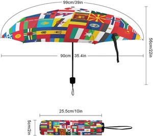 Parapluie pliant manuel et automatique compact avec logo imprimé, idéal pour la pluie et le soleil, avec motifs des drapeaux des pays du monde - Product Image 2