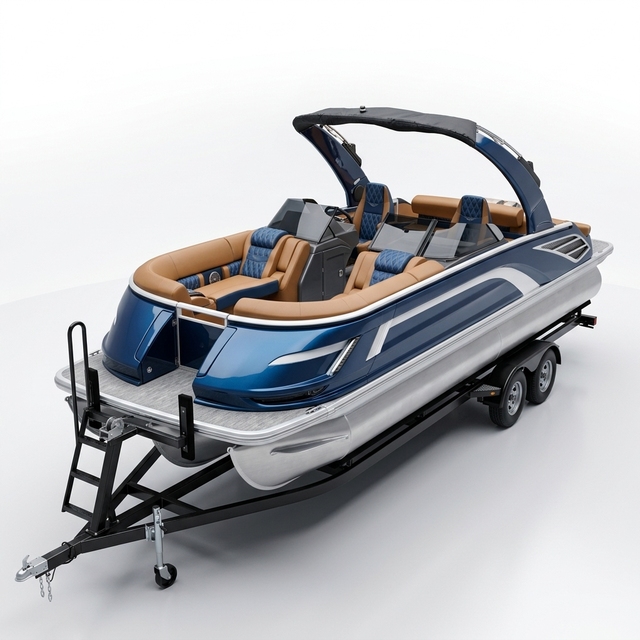 Luxury Aluminum Pontoon Boat with Spacious Deck Comfy Seating Family Cruising Fishing Trips & Versatile Commercial Use
