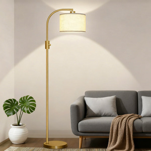 Lampadaire moderne avec corps en laiton, abat-jour blanc cassé, hauteur réglable, source de lumière LED pour salon, chambre à coucher, bureau - Product Image 2