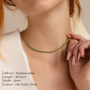 Emanco Cadena de Tenis de Diamantes de Alta Calidad, Chapada en Oro y <span class=keywords><strong>Plata</strong></span>, de Acero Inoxidable, Collar de Tenis de Diamantes de Circonita Cúbica para Mujer - Product Image 4