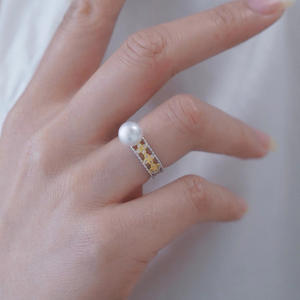 S925 <b>Silver</b> <b>Ring</b> <b>Set</b> DIY Pearl Accessories Empty Light Edition Crystal <b>Rings</b> with 8-9mm Round Beads <b>Silver</b> Jewelry 10157 - Product Image 2