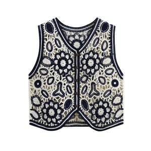 Damen Ärmelloses Rundhals-Stricktop mit Häkelmuster, Sommerliche Lange Weste - Product Image 1