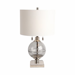 Lampada da Tavolo Globo in Vetro Moderna con Base in Vetro e Paralume in Tessuto per Camera da Letto e Soggiorno, Decorativa - Product Image 2