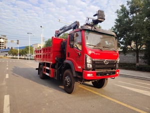 Red Hydraulic Crane Truck With <b>Folding</b> Arm And Grapple <b>Bucket</b> 4x2 Configuration For Material Handling - Product Image 1