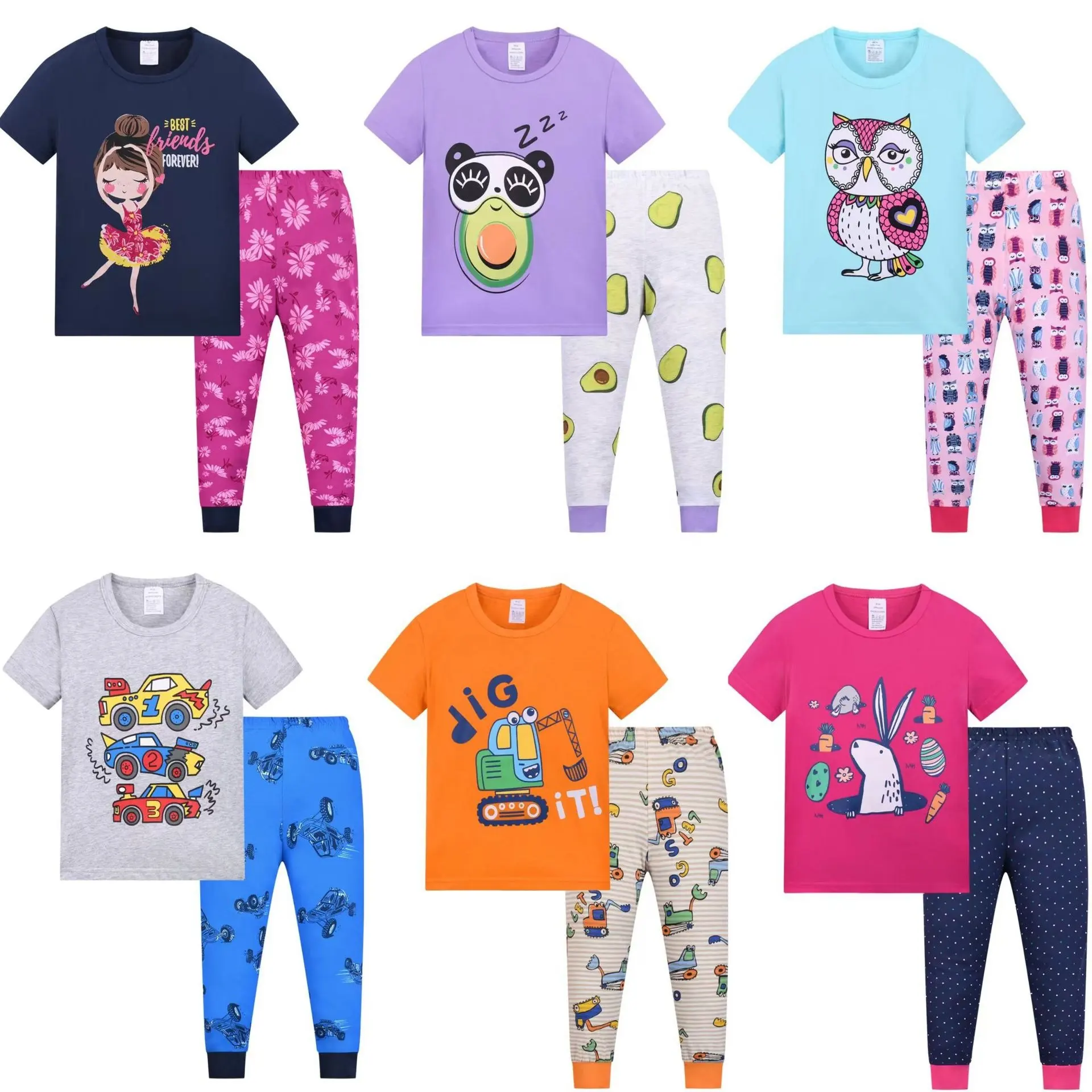Wholesale 2-piece short-sleeved trousers children's pajamas sets boy and girl cotton kids sleepwear summer