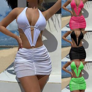 Nouveau Maillot de Bain Deux Pièces Sexy Évidé Couleur Unie Style Européen et <span class=keywords><strong>Américain</strong></span> 2025 – Collection Transfrontalière - Product Image 1