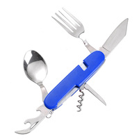 6-en-1 extérieur Portable couverts ensemble en acier inoxydable pliable couteau fourchette cuillère pour Camping pique-nique fixe ensembles de couverts
