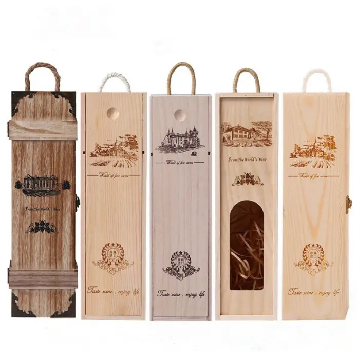 Scatola di immagazzinaggio di vino in legno con logo cavo personalizzato scatola regalo per bottiglie di legno massiccio