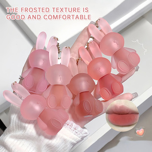 Mới đến bán buôn gege gấu nhãn hiệu riêng thỏ Matte nhung môi men dễ thương Bunny Keychain màu hồng Blush màu hồng chất lỏng son bóng - Product Image 4