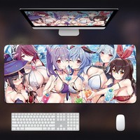 Alas Mouse Gaming kustom XXL, tikar meja dengan tepi jahitan anti selip, desain Anime dasar karet