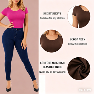 Vente en gros, Personnalisé en usine, Body gainant sculptant pour <span class=keywords><strong>femme</strong></span> à manches courtes, sans couture, avec fermeture à pression et effet ventre plat - Product Image 3