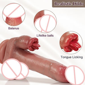 7,67-дюймовый коричневый электрический фаллоимитатор с функцией лизания для начинающих, реалистичный мягкий фаллоимитатор в виде пениса, игрушка для женской мастурбации, товары для взрослых - Product Image 4