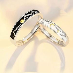 Sterling <b>Silver</b> S925 Romantic Moon Simple Couple <b>Ring</b> for Wedding Jewelry <b>Adjustable</b> Open Matched Couple <b>Ring</b> for Men Women - Product Image 3