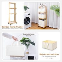 Panier à linge moderne en bambou à 3 niveaux avec roulettes, conteneur amovible et poignée, autoportant, pour salle de bain et salon