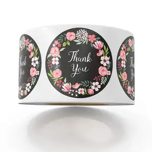 Benutzer definierte Dankeschön "Aufkleber Handmade Craft Geschenk Danke Aufkleber Floral Water proof Adhesive Packaging Sticker Roll 500 Stück/Rollen