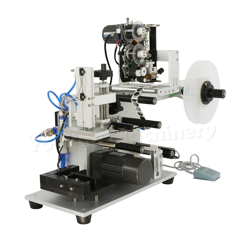 MT-60C полуавтоматическая фасовочно-упаковочная установка для рабочего стола, двойная машина для нанесения этикеток на Верхнюю сторону плоскость печать и этикетировачная машина