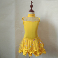 Robe de danse latine pour enfants, robe de danse latine pour filles, tango, samba, costume de pratique de danse, dentelle, paillettes, col haut, manches longues