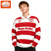 Polo de rugby rayé personnalisé 300g pour homme, coupe oversize, manches longues, streetwear, 100% coton, patch brodé, vêtements OEM