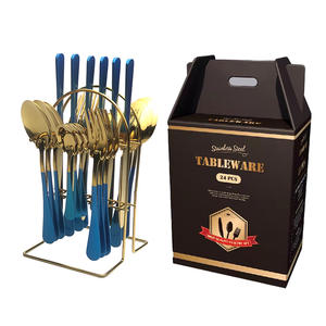 Ensemble de couverts en acier inoxydable, 24 pièces, style occidental, pour 6 personnes, avec support métallique, passe au lave-vaisselle - Product Image 1