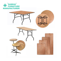 Table ronde pliable SK-ZDZ-F004, table en bois d'extérieur et d'intérieur de 48 pouces avec structure métallique renforcée pour hôtel et événements