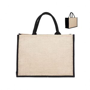 Sac fourre-tout en lin et jute de style antique, grande capacité, avec logo personnalisé imprimé, sac publicitaire promotionnel, sac cadeau - Product Image 2