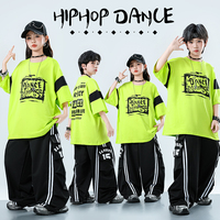 Costume de danse Hip Hop pour enfants, t-shirt surdimensionné vert néon, pantalon cargo baggy noir, tenue de spectacle sur scène pour enfants