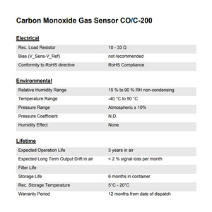 Sensor de Gas Monóxido de Carbono CO C 200 Electroquímico 0-200 ppm Monitoreo Continuo de la Calidad del Aire Control de Seguridad - Product Image 3