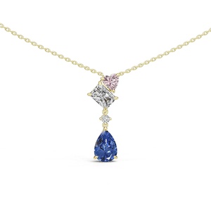Original Jewelry Design Manufacturer Geometric Heart <strong>Ruby</strong> Gemstone Yellow Cubic Zirconia Modern Tiered Cascade Drop <strong>Necklace</strong> - Product Image 4