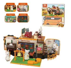 Alta calidad Koala Town Diary niños autobús escolar juguete Diy juego de simulación casa de muñecas miniatura autobús escolar Casa juguete para niños pequeños