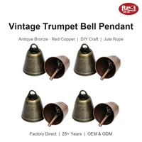 Breloque Cloche Trompette Vintage en Bronze Antique, Mini Pendentif Métallique, Tirette de Fermeture Éclair pour Sac à Dos en Corde de Jute, Ornement Décoratif Artisanal