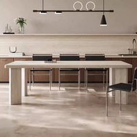 Ensemble de table et de chaises de salle à manger commerciales en marbre travertin moderne pour hôtel, salon, utilisation en extérieur, écologique et facile à nettoyer