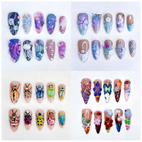 Nouveauté 2025 : Faux ongles à presser faits main, style exquis, motif fleur et papillon violet, longueur moyenne, amovibles, pour un look tendance