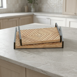 Wholesale Mango Wood <b>Tray</b> with Metal Handles Durable Wooden Storage <b>Tray</b> for Restaurant Hotel Cafe <b>Breakfast</b> and Food - Product Image 3