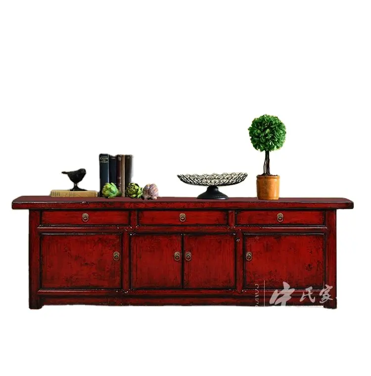 चीनी प्राचीन Reclaimed लकड़ी फर्नीचर कैबिनेट लाल उच्च चमकदार टीवी खड़े हो जाओ