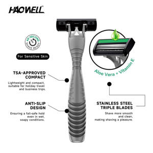 Haowell-Maquinilla <span class=keywords><strong>de</strong></span> <span class=keywords><strong>afeitar</strong></span> económica para hombre, maquinilla <span class=keywords><strong>de</strong></span> <span class=keywords><strong>afeitar</strong></span> <span class=keywords><strong>de</strong></span> acero inoxidable con 3 hojas triples, 5 unidades por bolsa, máquina <span class=keywords><strong>de</strong></span> <span class=keywords><strong>afeitar</strong></span> desechable - Product Image 3
