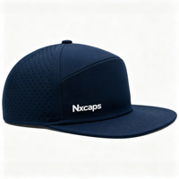 Topi Golf Snapback 5 Panel Bordir 3D Anti Air Cepat Kering dengan Lubang Laser dan Patch Karet Khusus